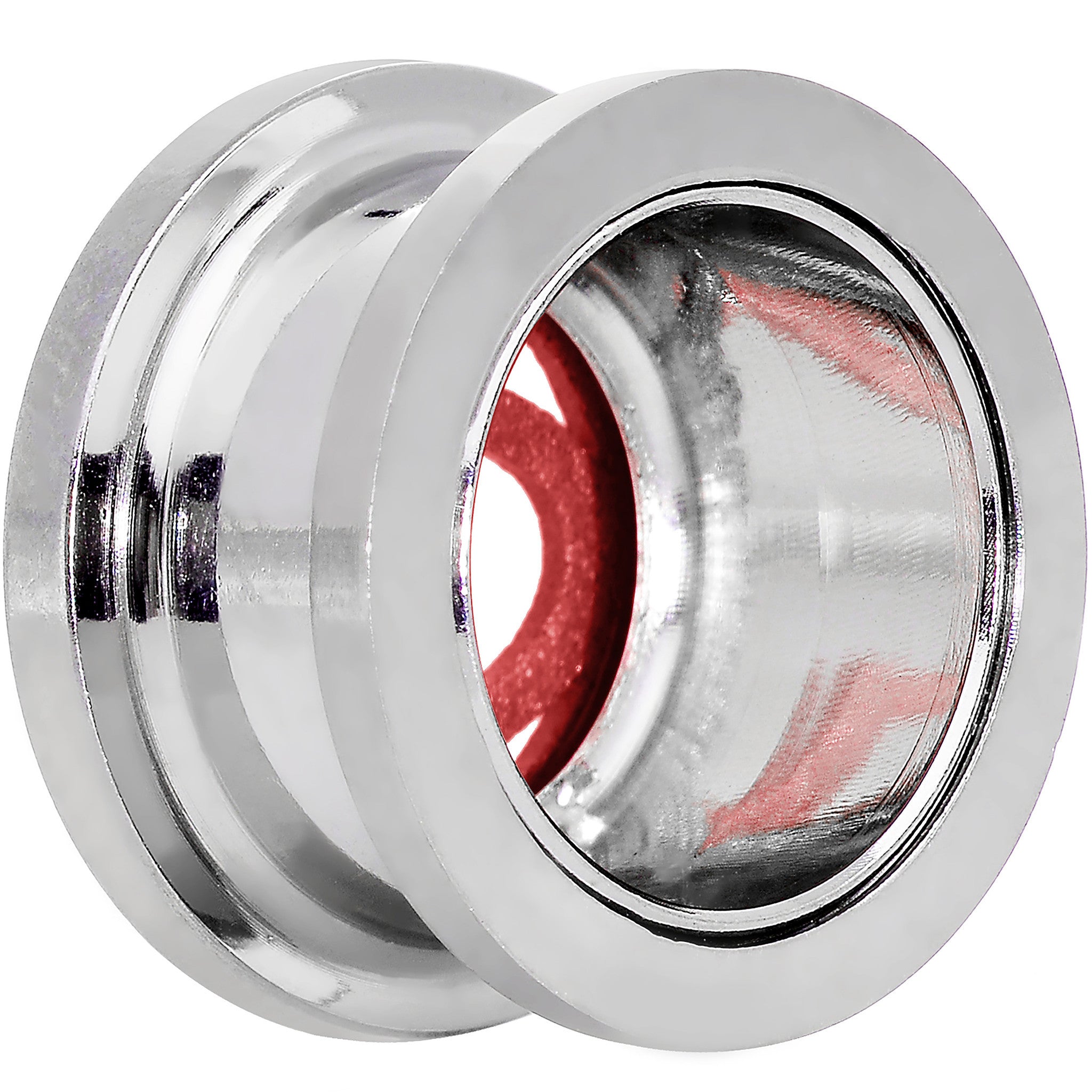 9/16 Stainless Steel Clear Gem Red Heart Tunnel Plug