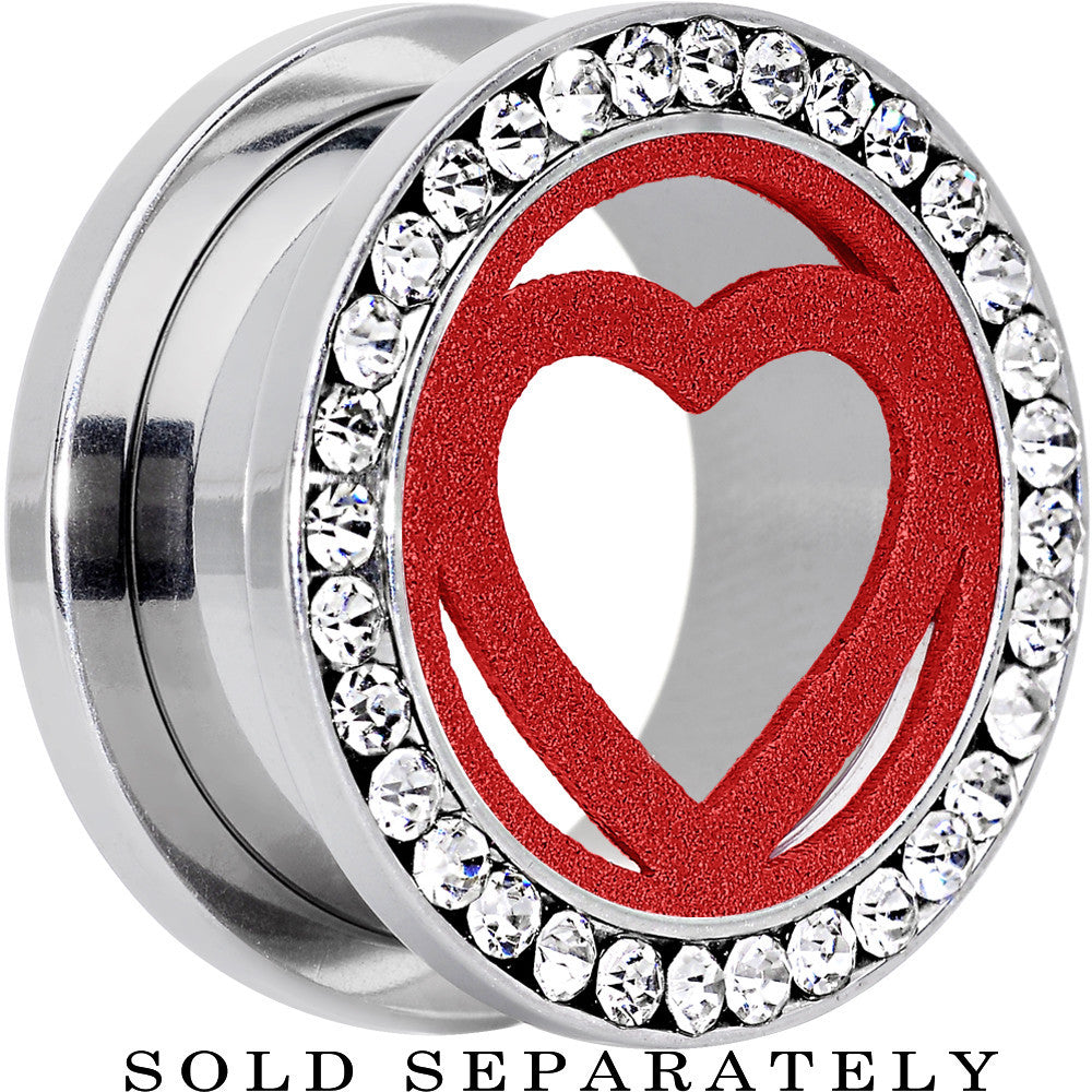 18mm Stainless Steel Clear Gem Red Heart Tunnel Plug