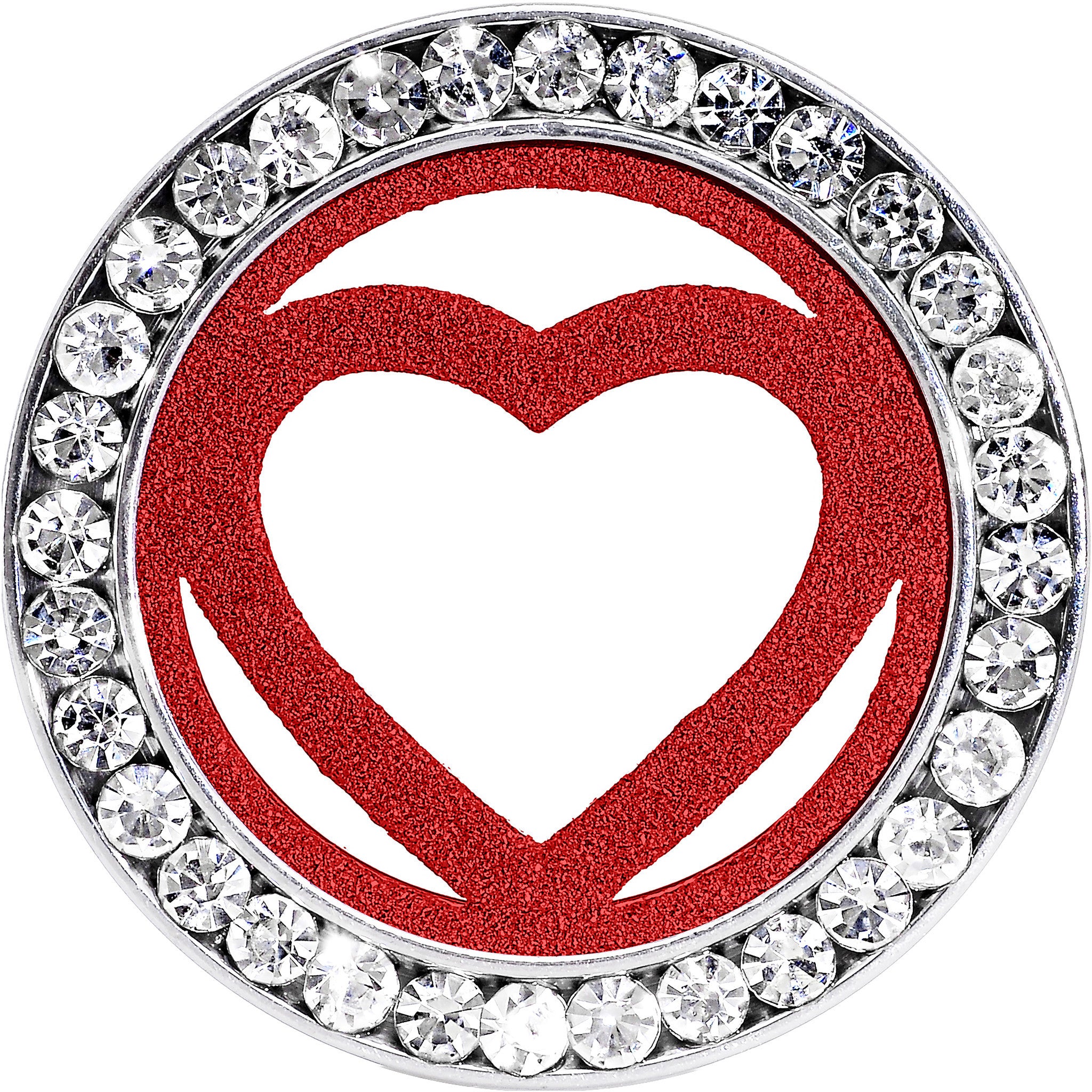 18mm Stainless Steel Clear Gem Red Heart Tunnel Plug