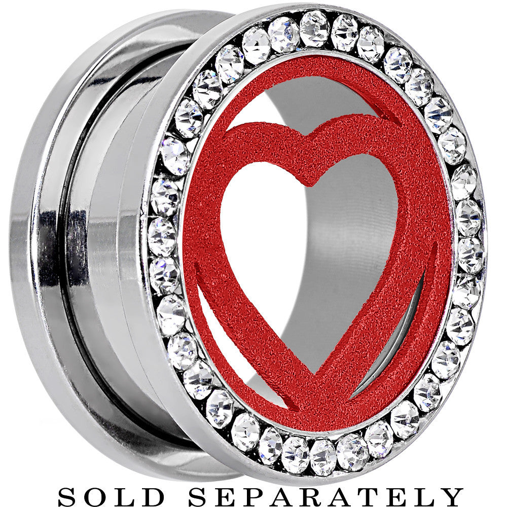 20mm Stainless Steel Clear Gem Red Heart Tunnel Plug