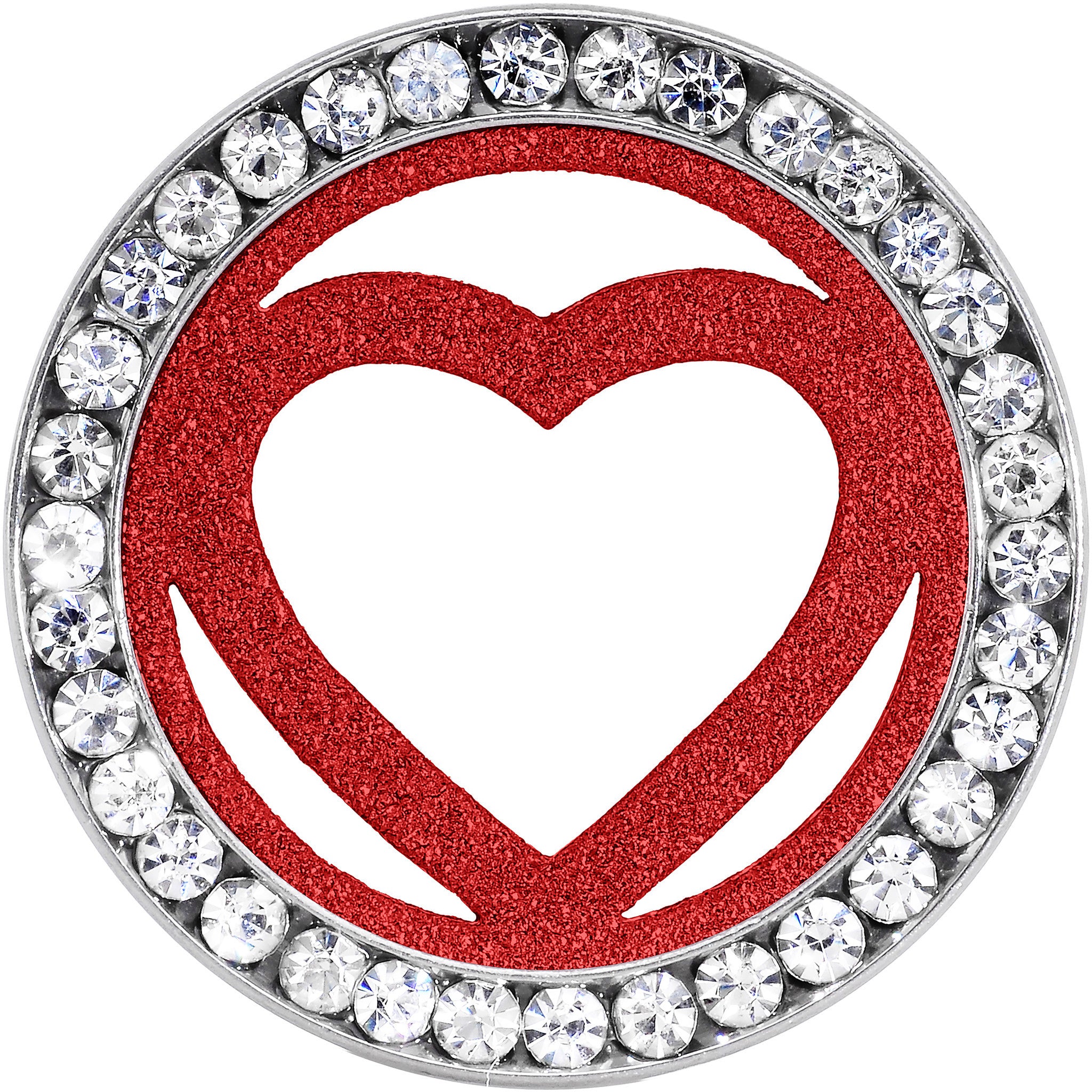 20mm Stainless Steel Clear Gem Red Heart Tunnel Plug