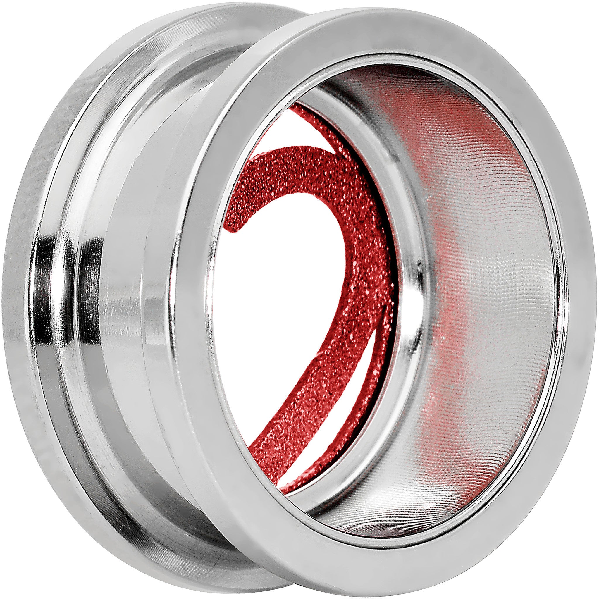 20mm Stainless Steel Clear Gem Red Heart Tunnel Plug