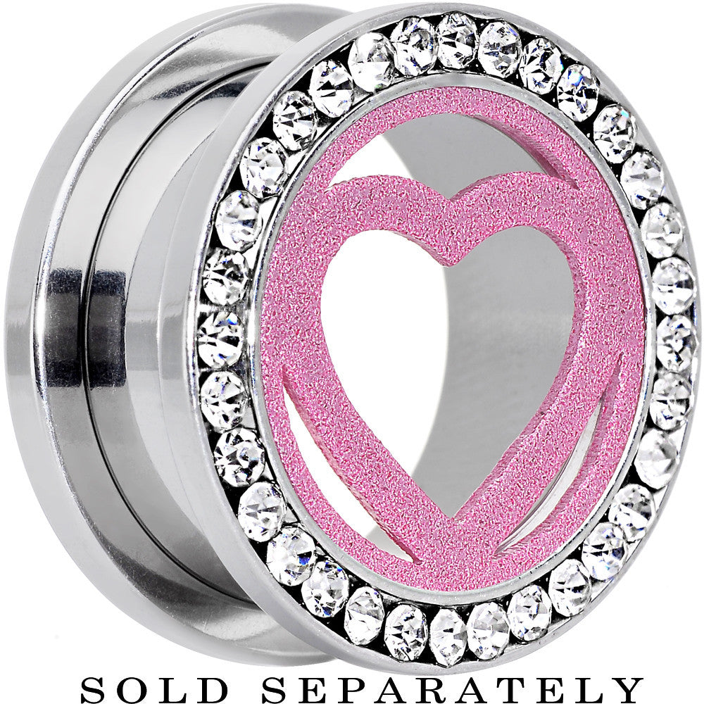 11/16 Stainless Steel Clear Gem Pink Heart Tunnel Plug