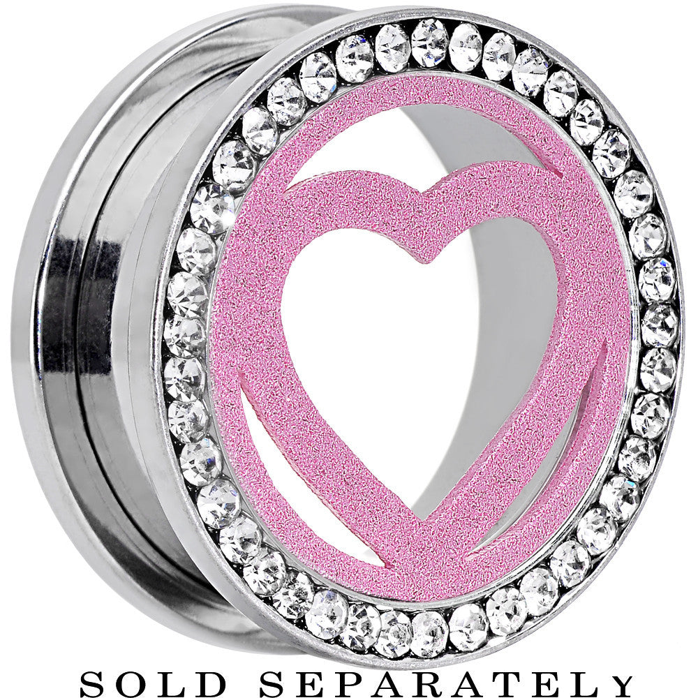 7/8 Stainless Steel Clear Gem Pink Heart Tunnel Plug