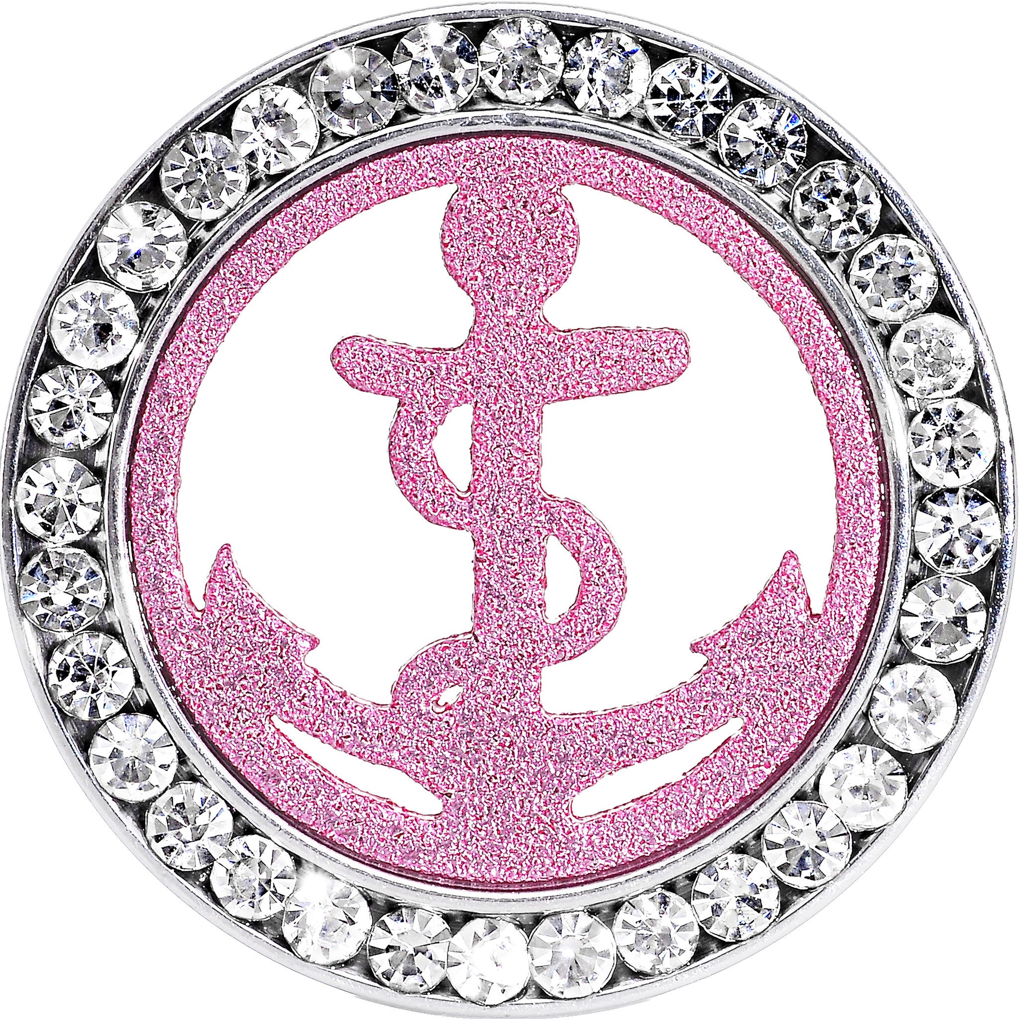 18mm Stainless Steel Clear Gem Pink Anchor Tunnel Plug