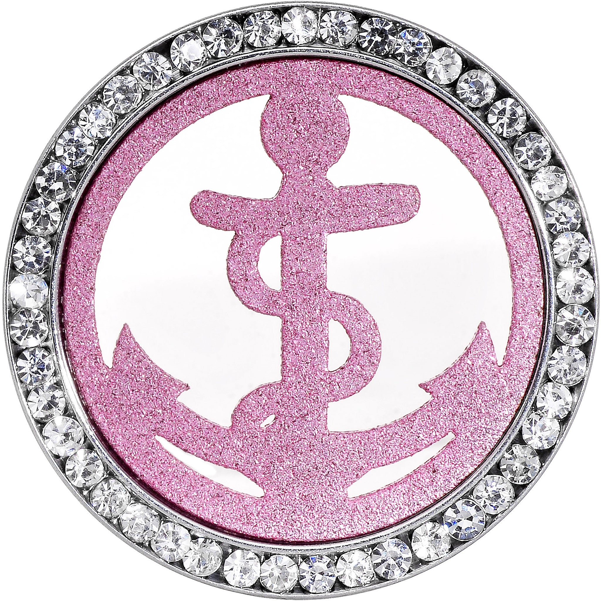 25mm Stainless Steel Clear Gem Pink Anchor Tunnel Plug