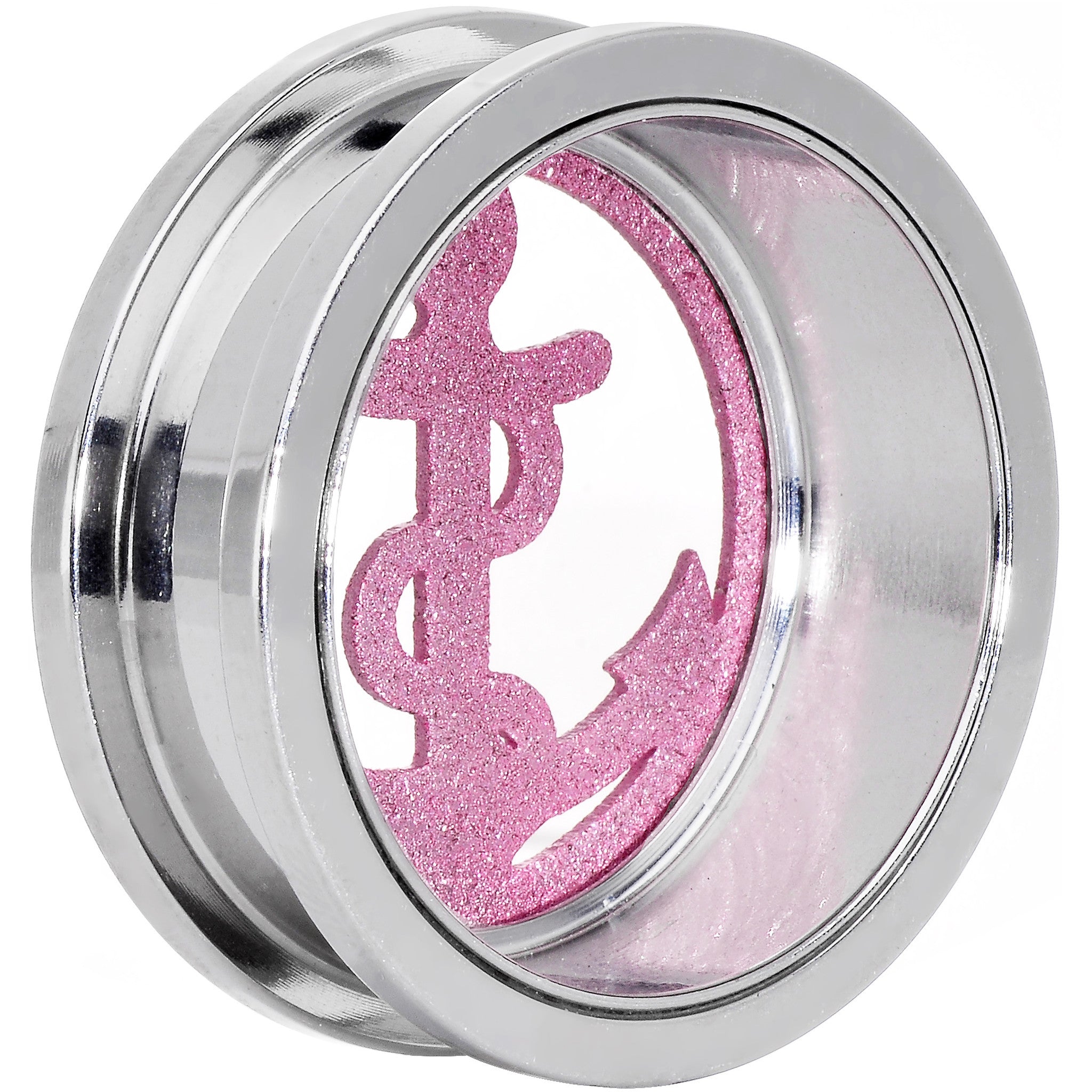 25mm Stainless Steel Clear Gem Pink Anchor Tunnel Plug