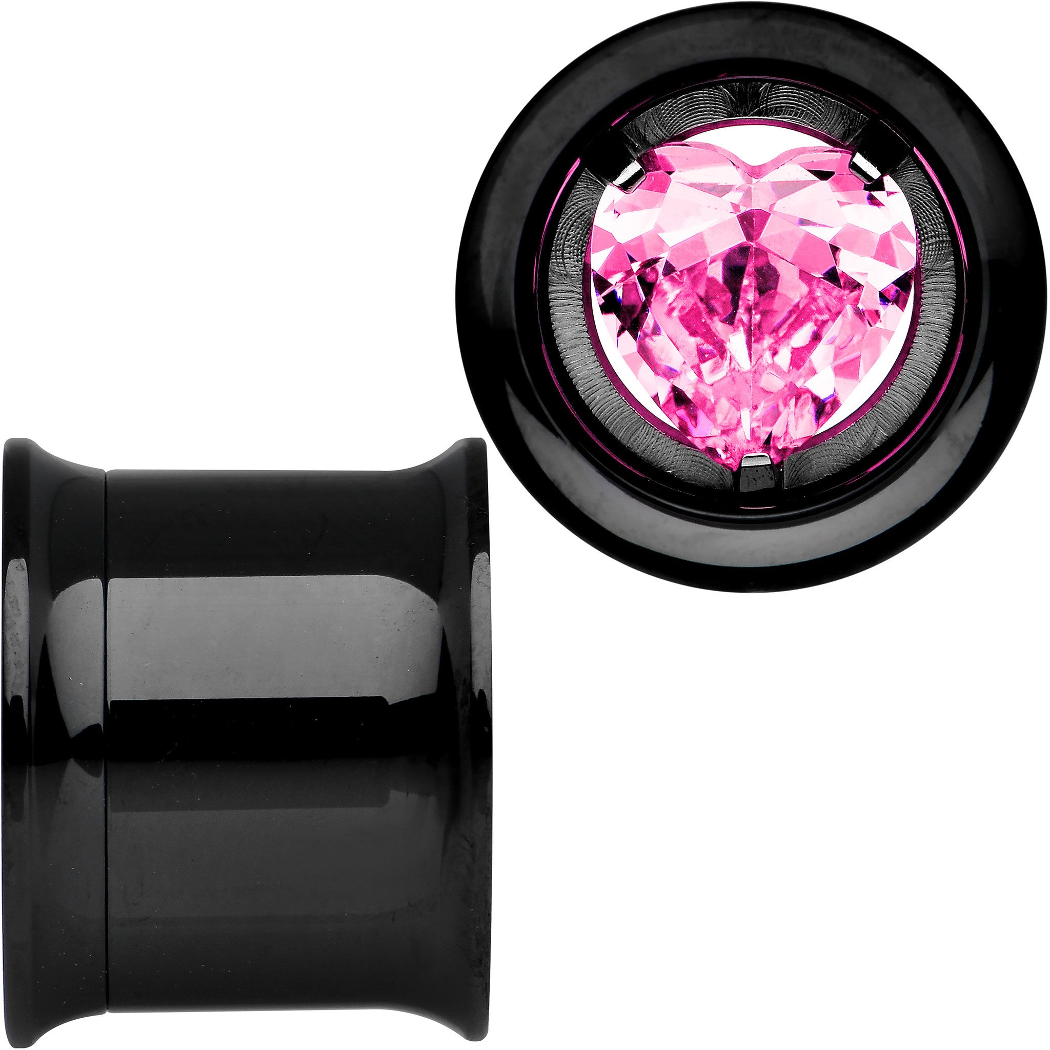 13mm Pink Heart Black Anodized Titanium Internally Threaded Plug Set