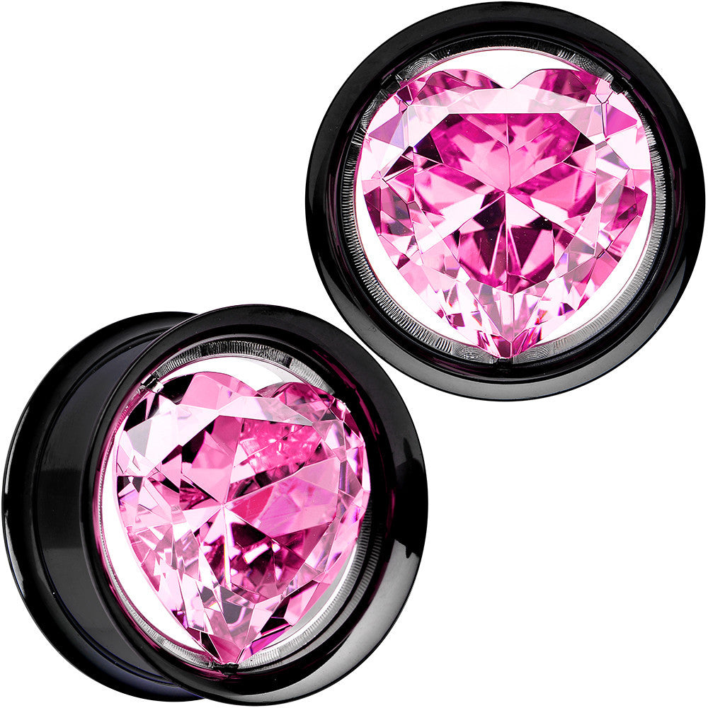 25mm Pink Heart Black Anodized Titanium Internally Threaded Plug Set