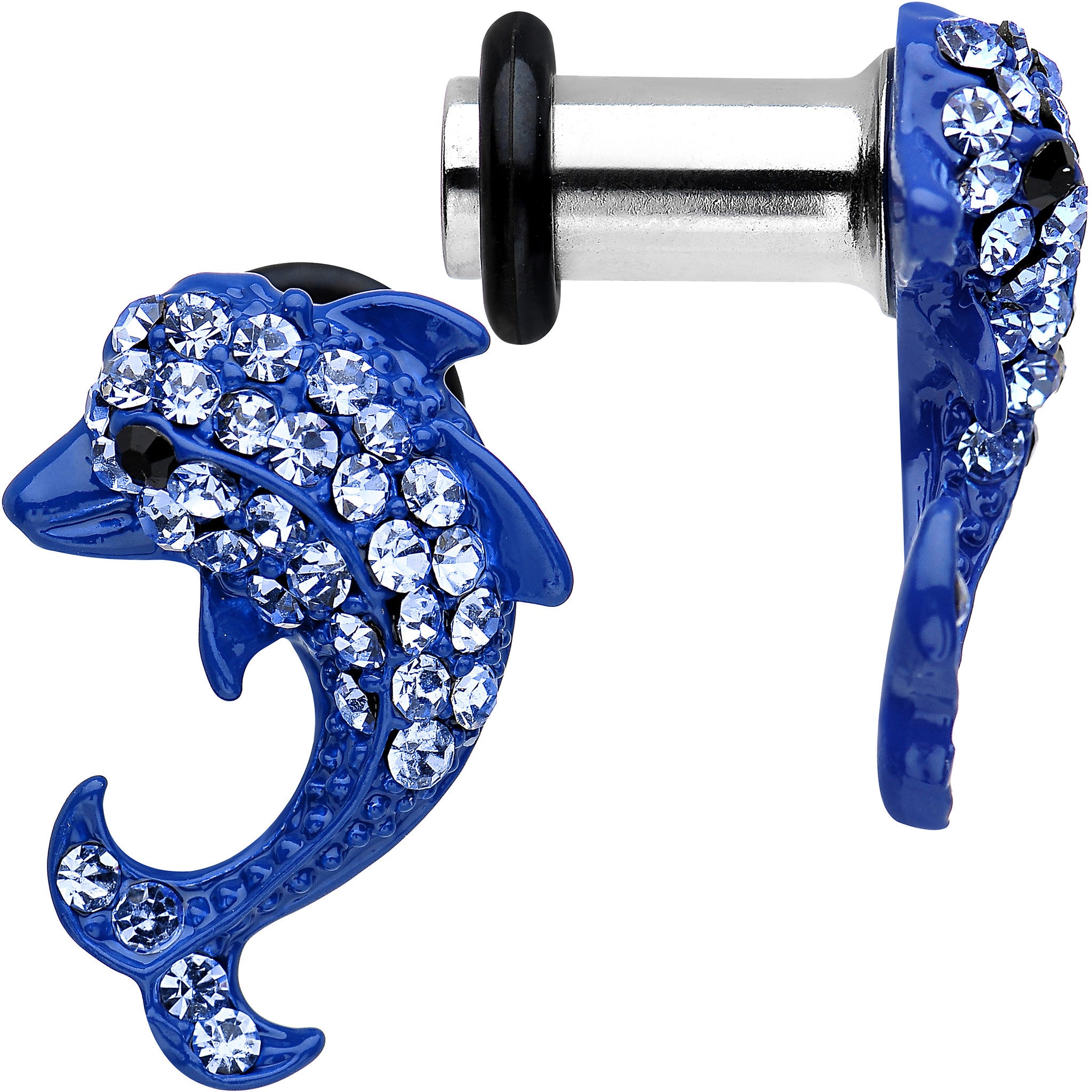 4 Gauge Blue Anodized Stainless Steel Dolphin Single Flare Plug Set