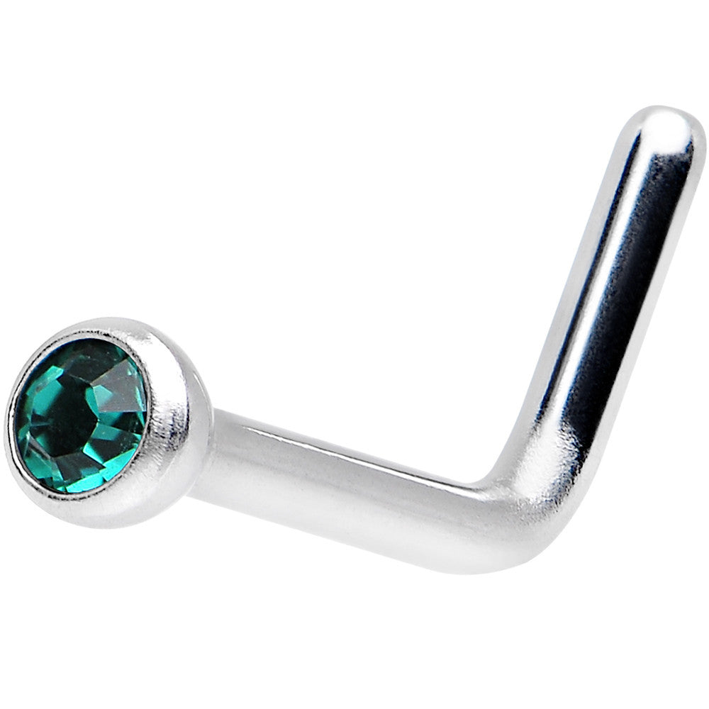 22 Gauge Emerald L-Shaped Nose Ring Created with Crystals