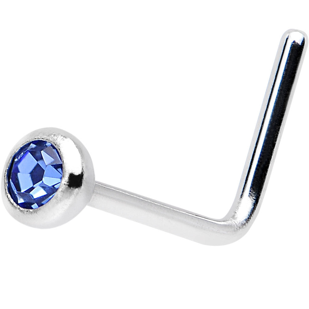 22 Gauge Sapphire L-Shaped Nose Ring Created with Crystals