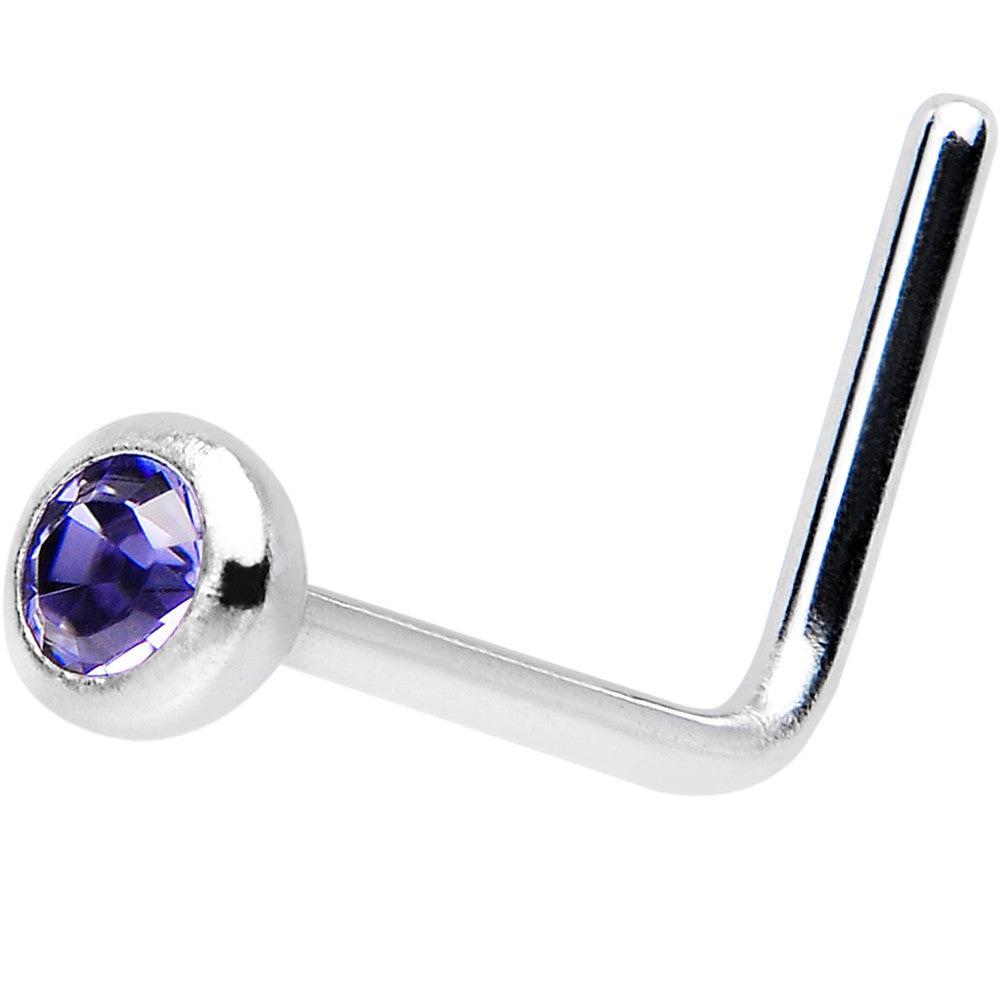 22 Gauge Tanzanite L-Shaped Nose Ring Created with Crystals