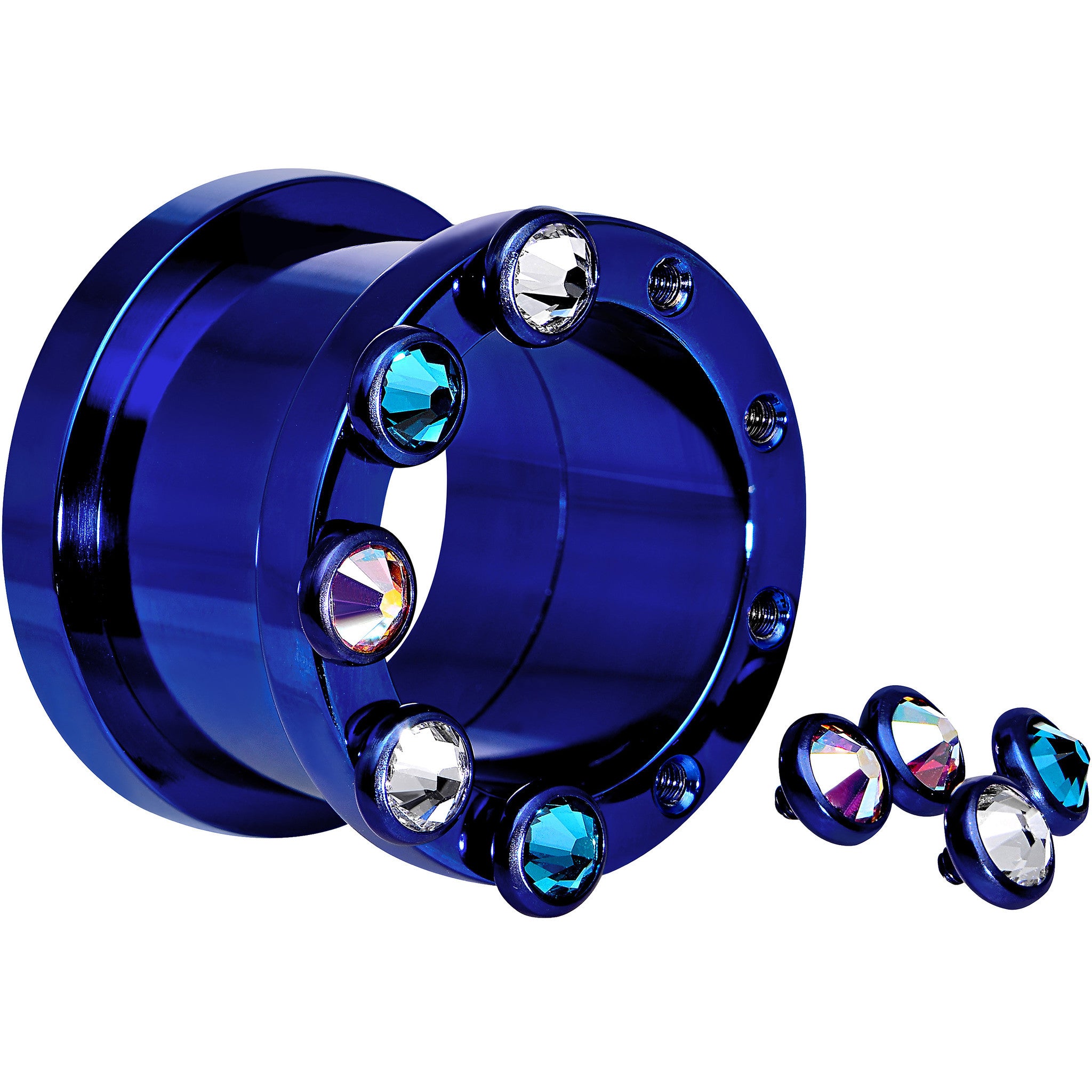 7/16 Dark Blue Titanium Tunnels with Removable Dermal Tops