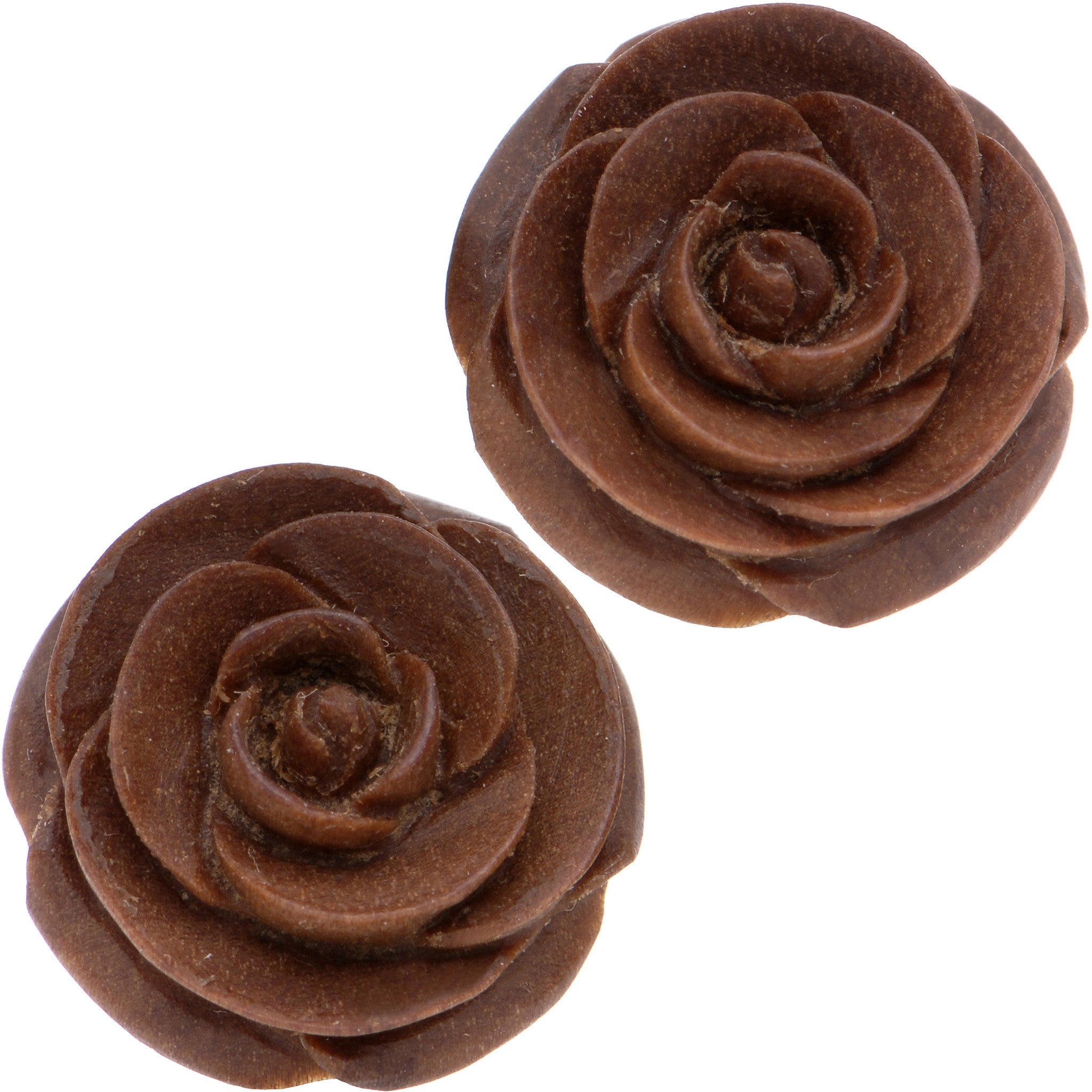 Organic Chocolate Wood Hand Carved Rosebud Stud Earrings