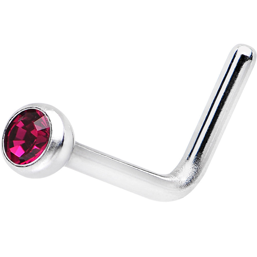 20 Gauge Ruby L-Shaped Nose Ring Created with Crystals