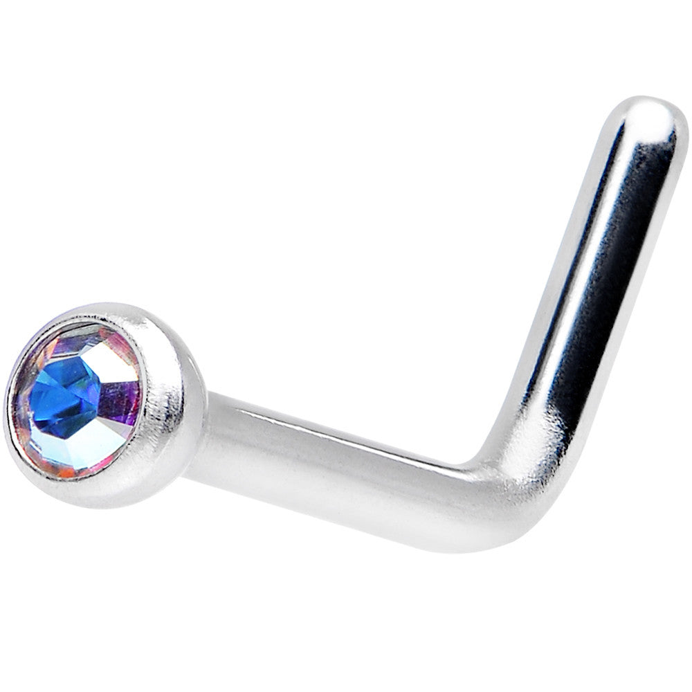 18 Gauge Aurora L-Shaped Nose Ring Created with Crystals