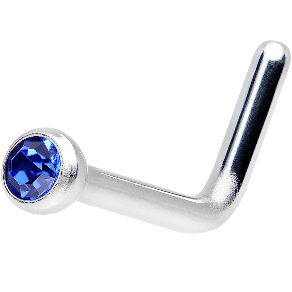 18 Gauge Sapphire L-Shaped Nose Ring Created with Crystals