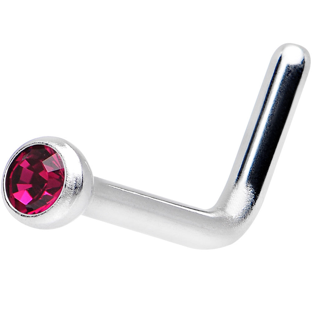 18 Gauge Ruby L-Shaped Nose Ring Created with Crystals