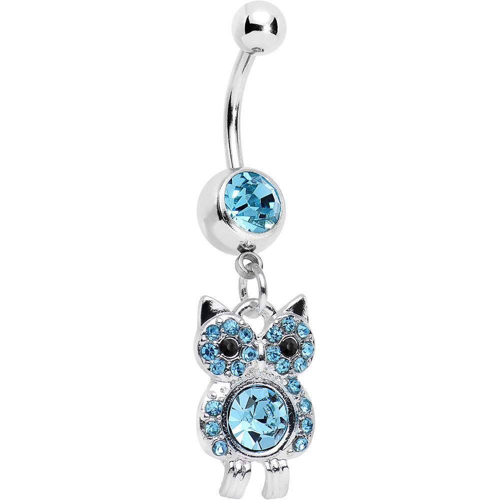 Aqua Gem Burrowing Owl Dangle Belly Ring