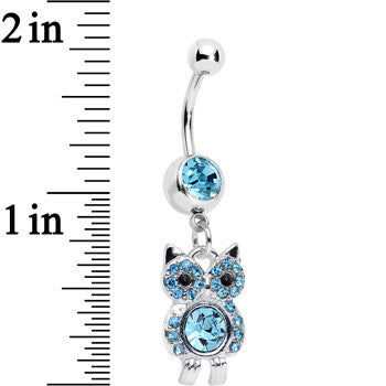 Aqua Gem Burrowing Owl Dangle Belly Ring