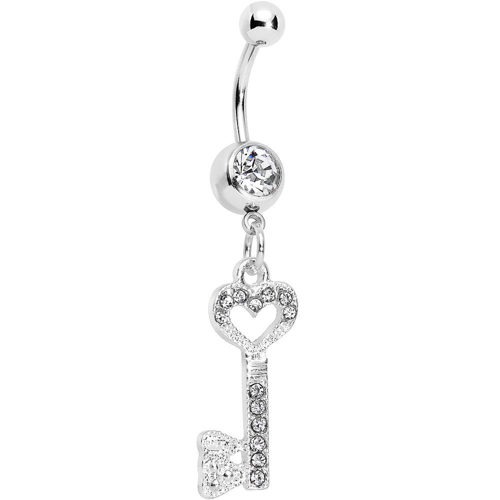 Clear Gem Key to Unlock Love Dangle Belly Ring