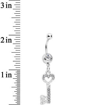 Clear Gem Key to Unlock Love Dangle Belly Ring