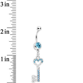 Aqua Gem Key to Unlock Love Dangle Belly Ring