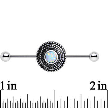 White Synthetic Opal Stainless Steel Medallion Industrial Barbell 37mm