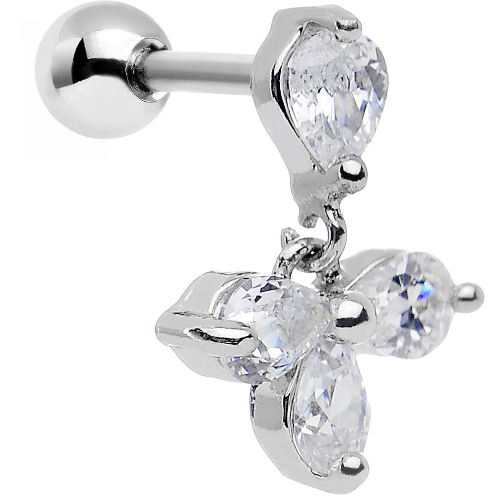 16 Gauge 1/4 Clear Cubic Zirconia Dangle Tragus Cartilage Earring