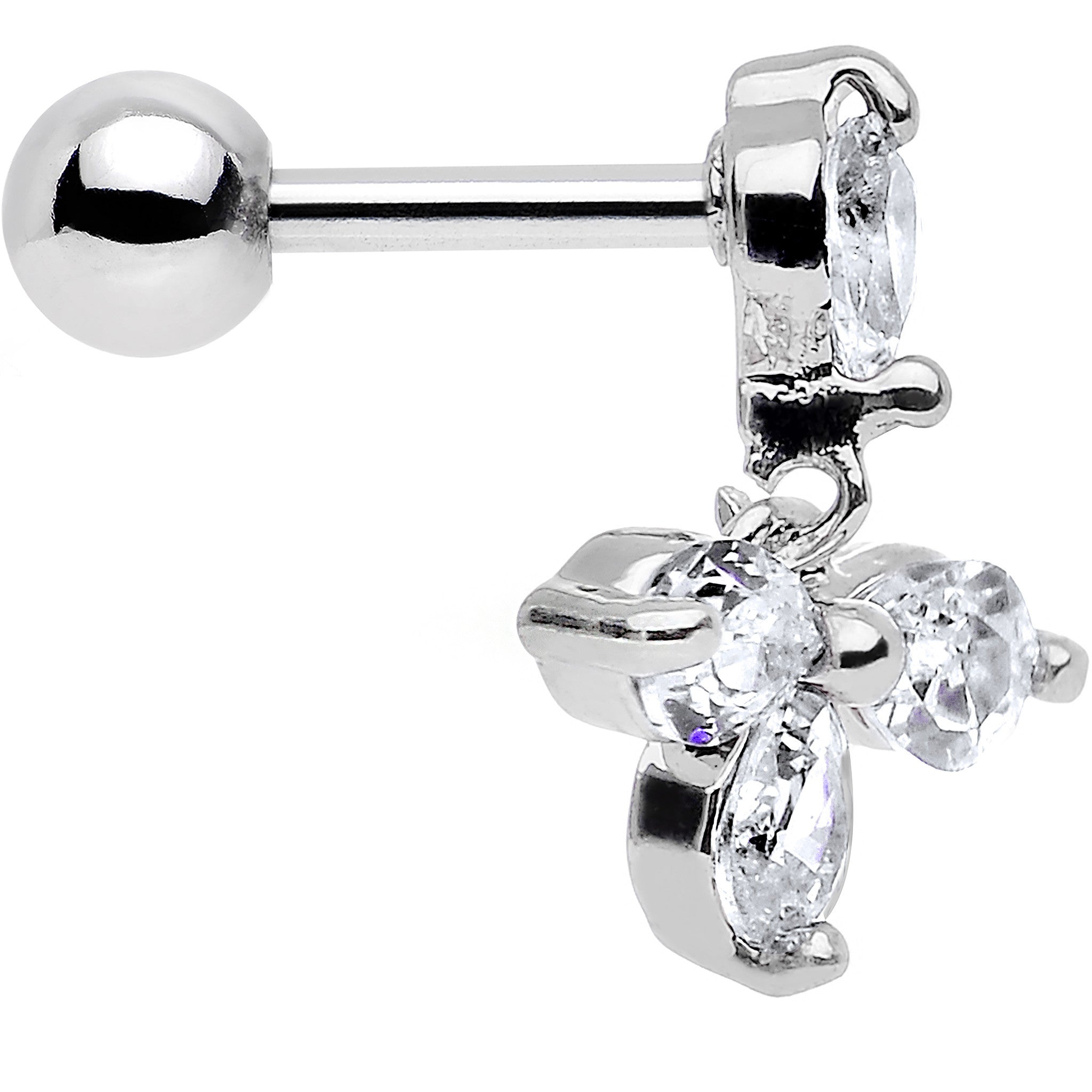 16 Gauge 1/4 Clear Cubic Zirconia Dangle Tragus Cartilage Earring