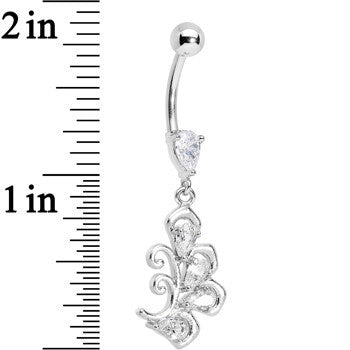 Clear Cubic Zirconia Palm Leaf Dangle Belly Ring