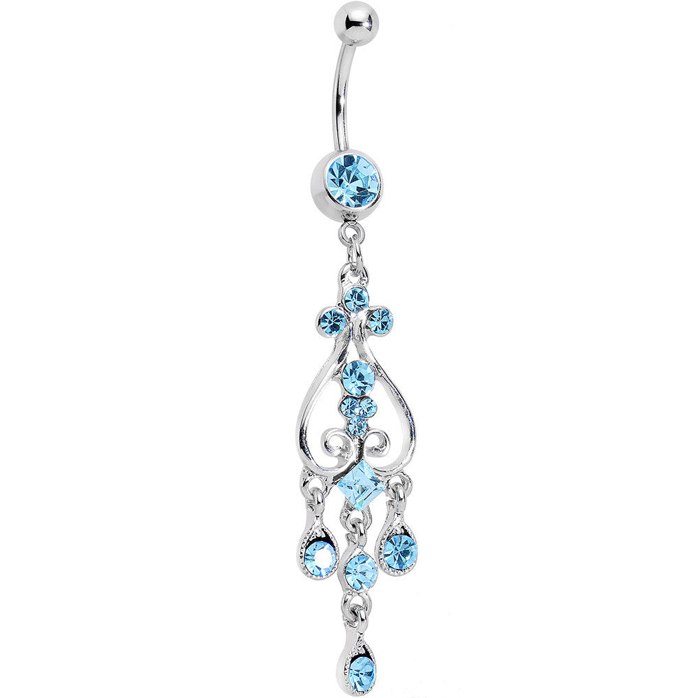 Aqua Gem Inverted Heart Dangle Belly Ring