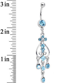 Aqua Gem Inverted Heart Dangle Belly Ring