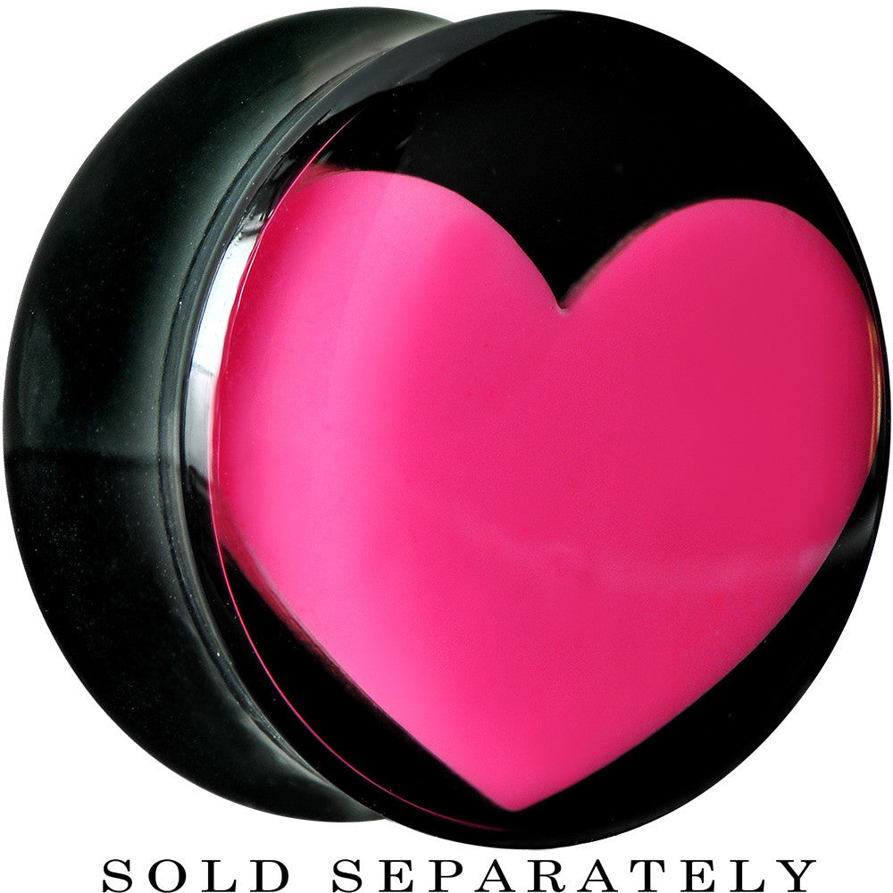 20mm Black Acrylic Hot Pink Heart Saddle Plug