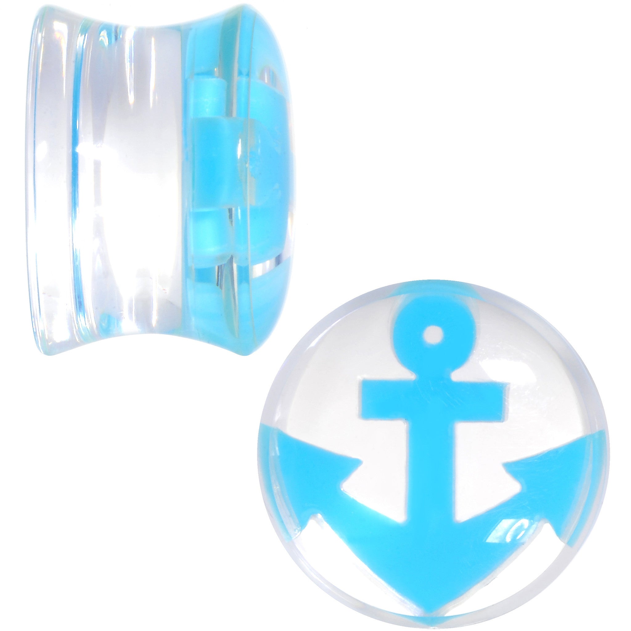 9/16 Clear Acrylic Double Flare Blue Anchor Saddle Plug Set