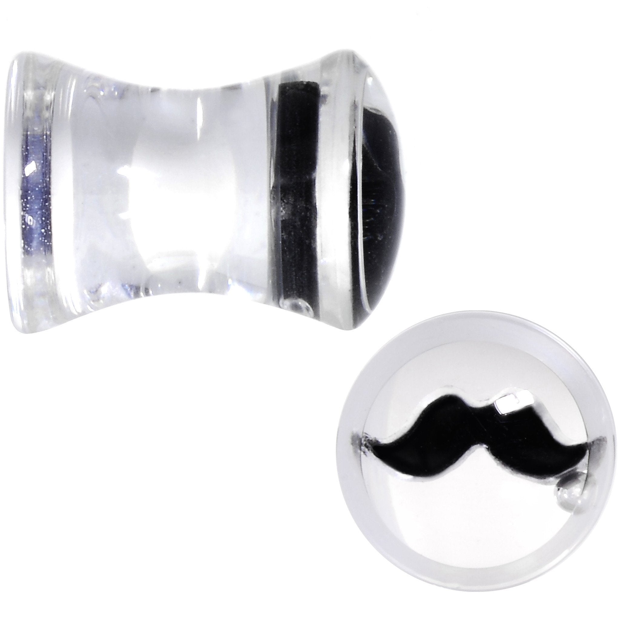 Clear Acrylic Double Flare Black Mustache Saddle Plug Set Available in Sizes 6mm to 20mm