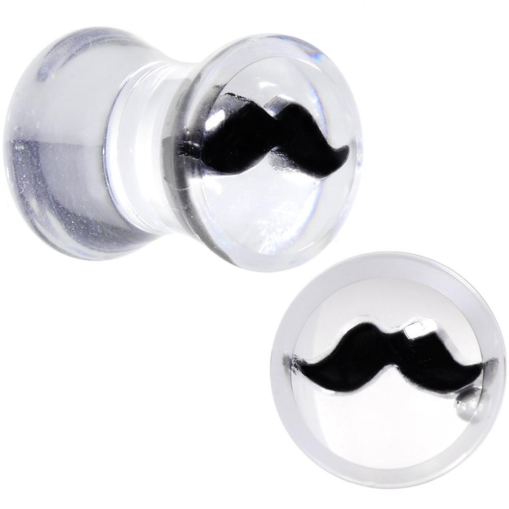 Clear Acrylic Double Flare Black Mustache Saddle Plug Set Available in Sizes 6mm to 20mm