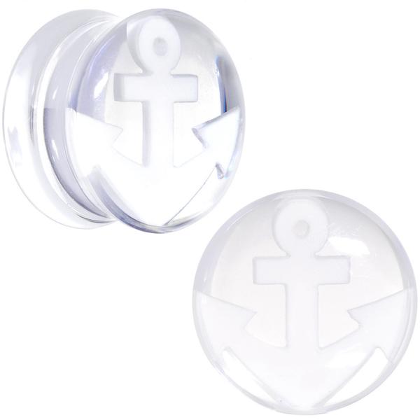 White Anchor Clear Acrylic Saddle Plug Set Available in Sizes 6mm to 20mm