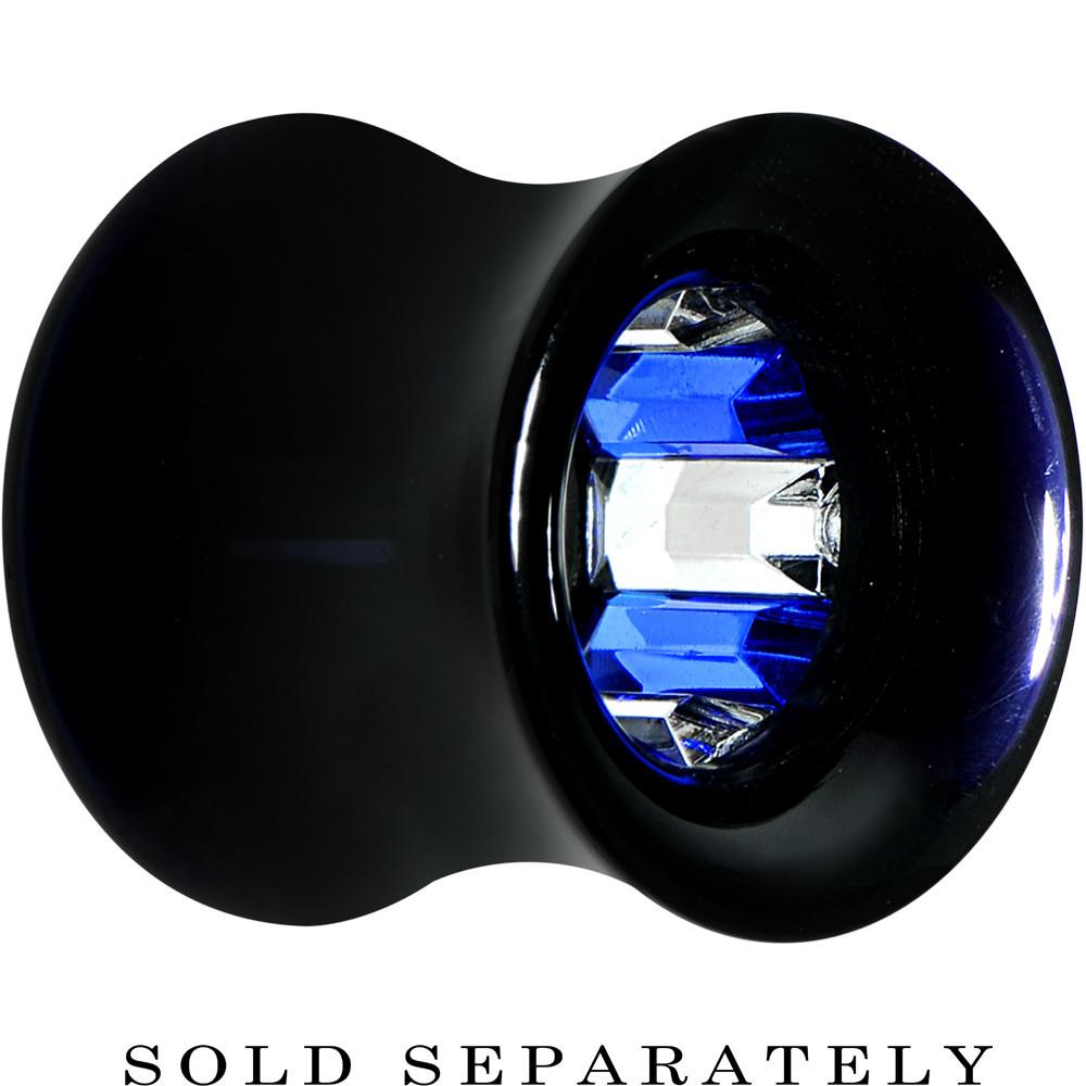 Black Acrylic Blue and Clear Gem Inlay Saddle Tunnel Plug 0 Gauge to 1 Inch