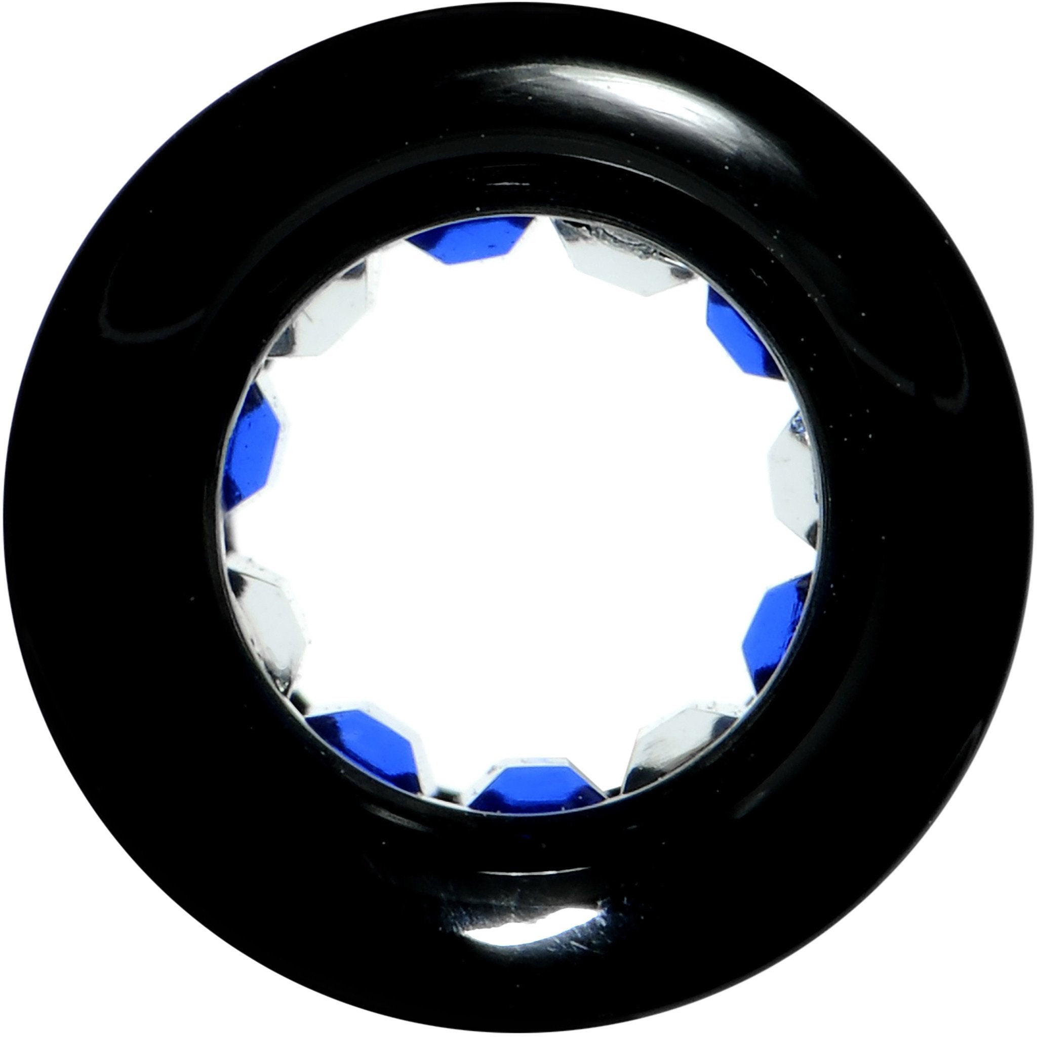 Black Acrylic Blue and Clear Gem Inlay Saddle Tunnel Plug 0 Gauge to 1 Inch