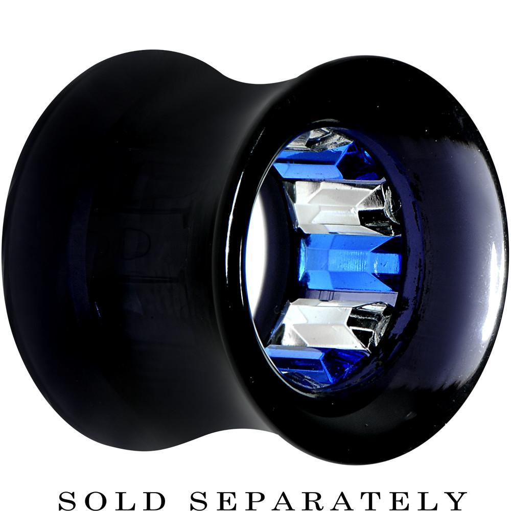 Black Acrylic Blue and Clear Gem Inlay Saddle Tunnel Plug 0 Gauge to 1 Inch