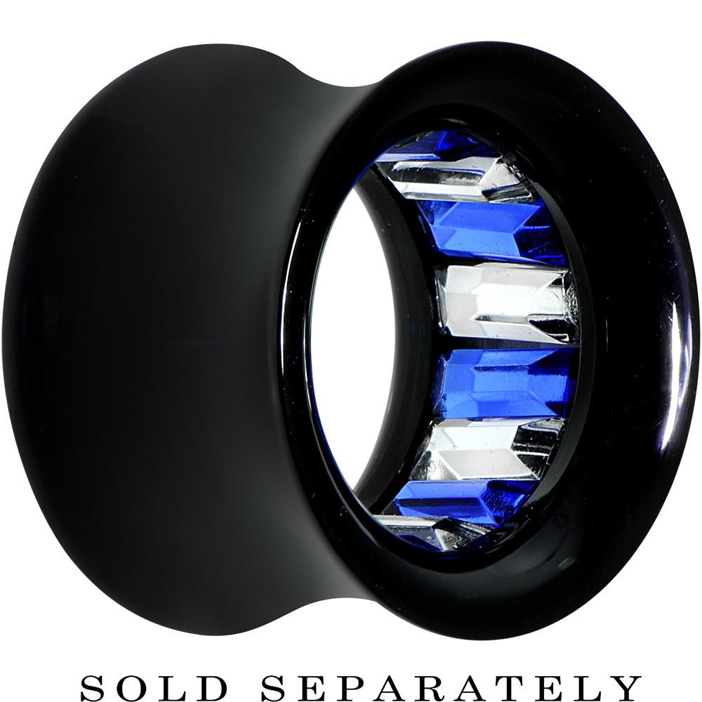 Black Acrylic Blue and Clear Gem Inlay Saddle Tunnel Plug 0 Gauge to 1 Inch