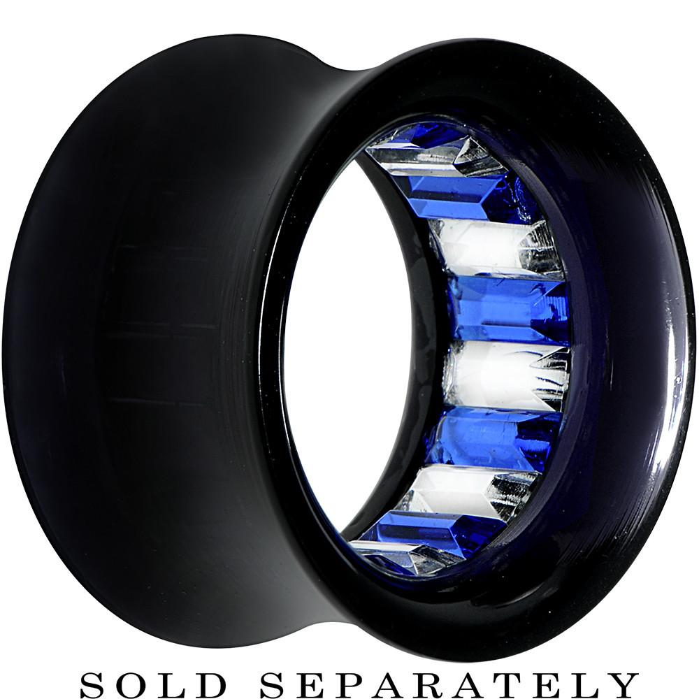 Black Acrylic Blue and Clear Gem Inlay Saddle Tunnel Plug 0 Gauge to 1 Inch