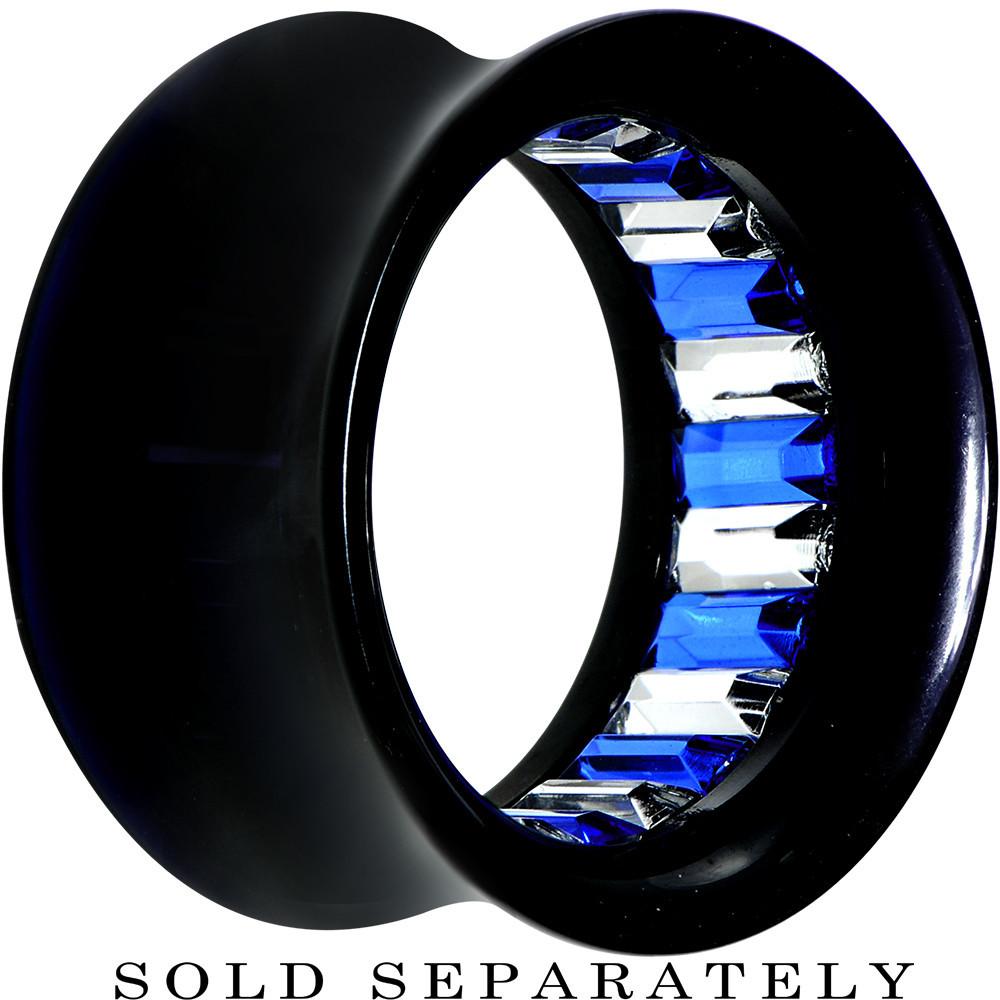 Black Acrylic Blue and Clear Gem Inlay Saddle Tunnel Plug 0 Gauge to 1 Inch