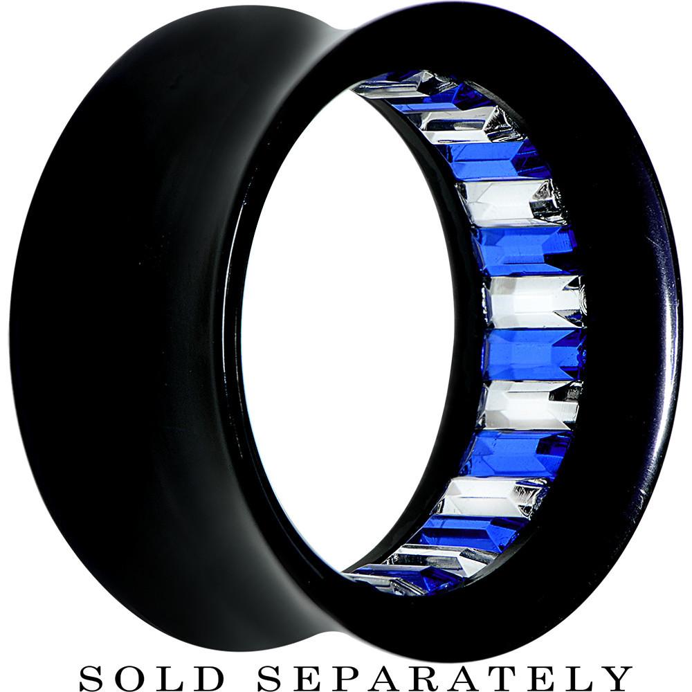 Black Acrylic Blue and Clear Gem Inlay Saddle Tunnel Plug 0 Gauge to 1 Inch