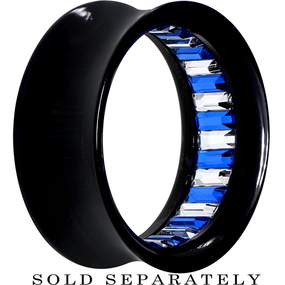 Black Acrylic Blue and Clear Gem Inlay Saddle Tunnel Plug 0 Gauge to 1 Inch