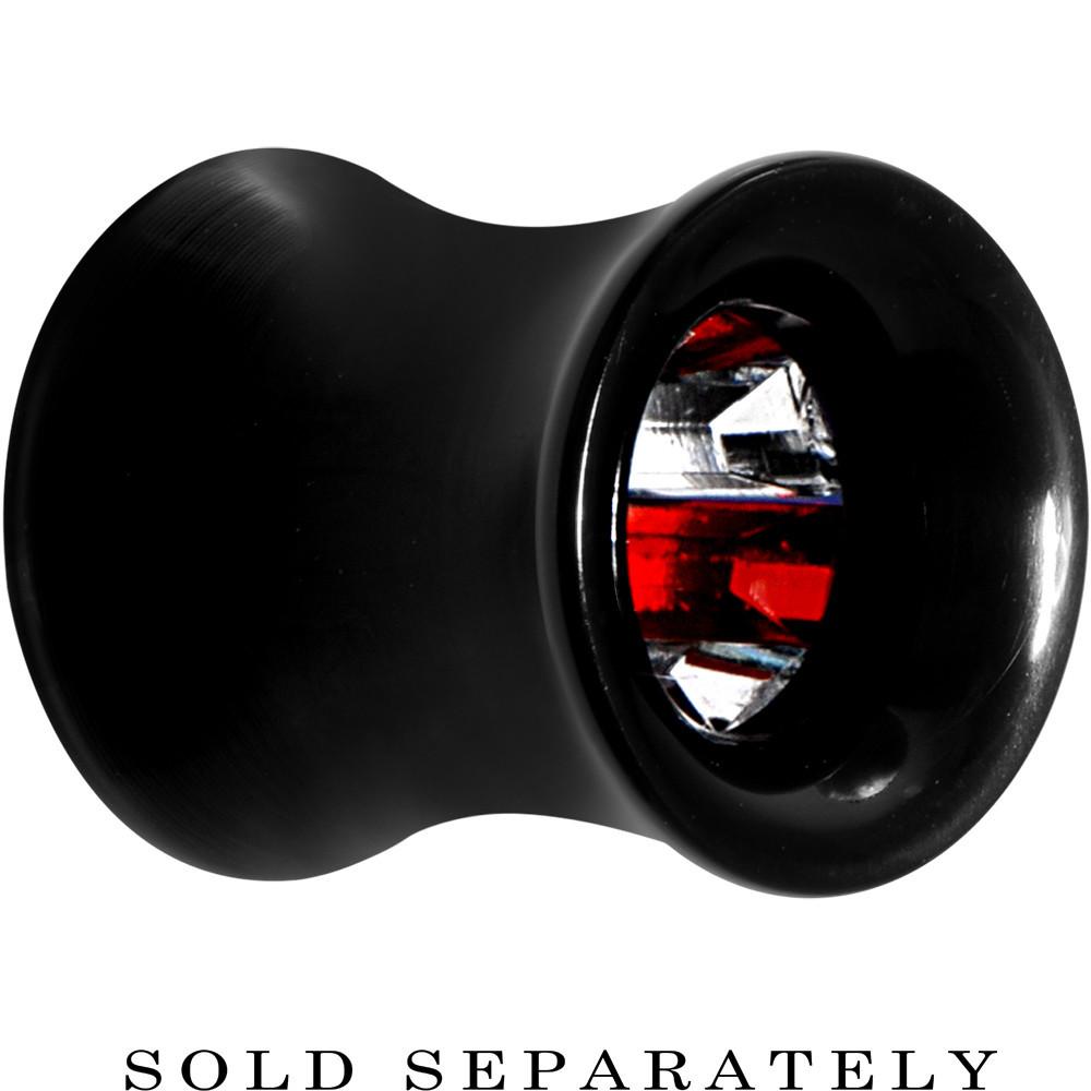 Black Acrylic Red and Clear Gem Inlay Saddle Tunnel Plug 0 Gauge to 1 Inch