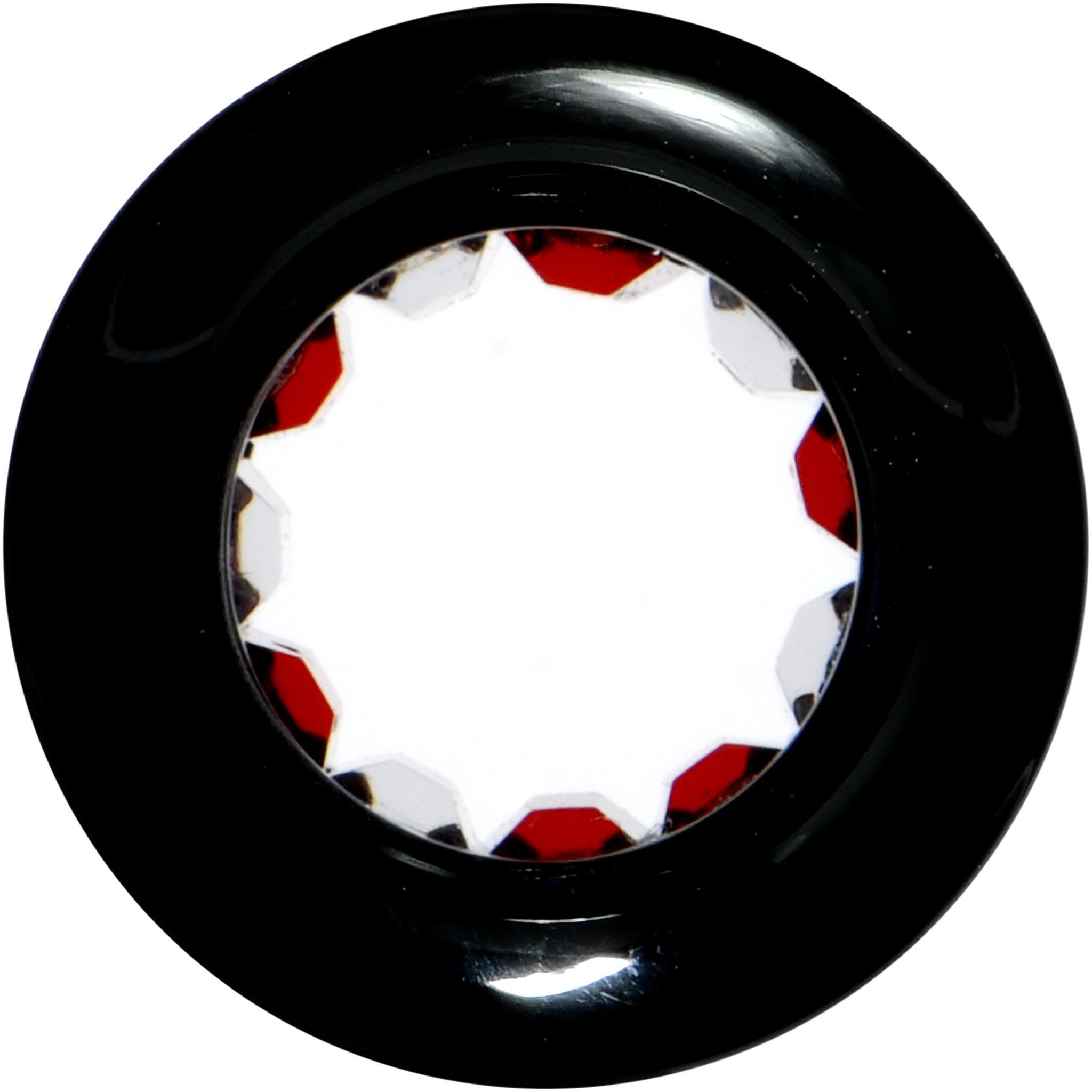 Black Acrylic Red and Clear Gem Inlay Saddle Tunnel Plug 0 Gauge to 1 Inch