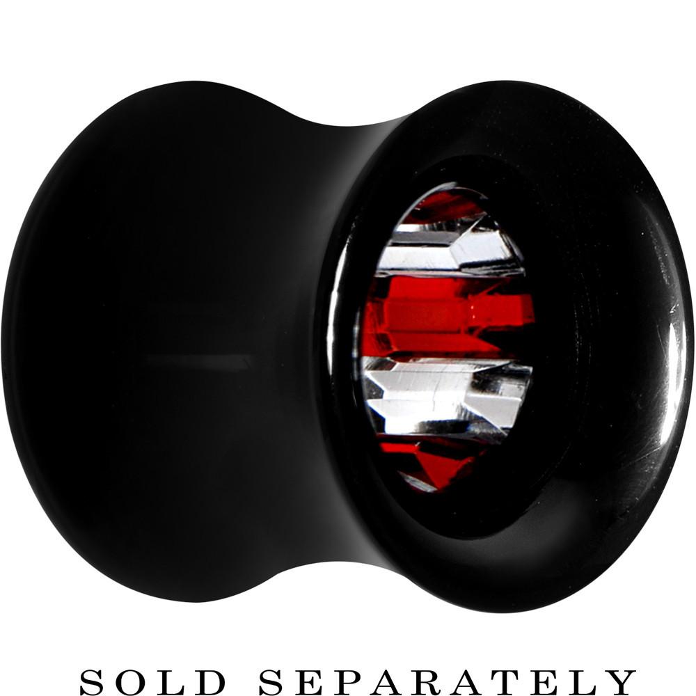 Black Acrylic Red and Clear Gem Inlay Saddle Tunnel Plug 0 Gauge to 1 Inch